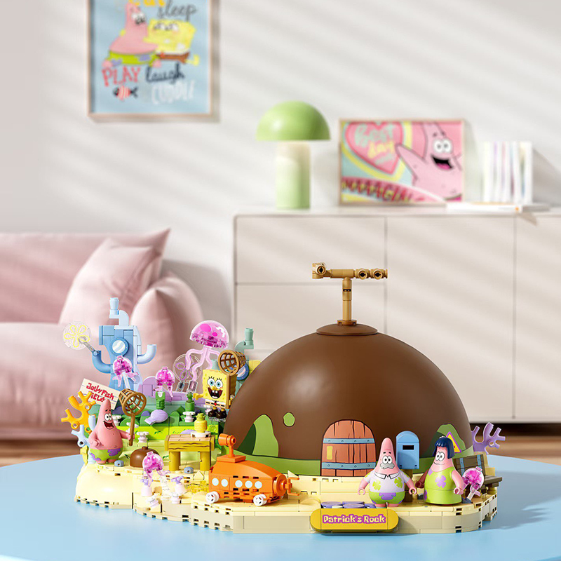 Kids Educational Box - ชุดตัวต่อบล็อกสร้างบ้านร็อคของแพทริค สตาร์ จากสปองจ์บ็อบ ของเล่นเสริมสร้างจินตนาการและการเรียนรู้สำหรับเด็ก ของขวัญคริสต์มาส กล่องสุ่ม