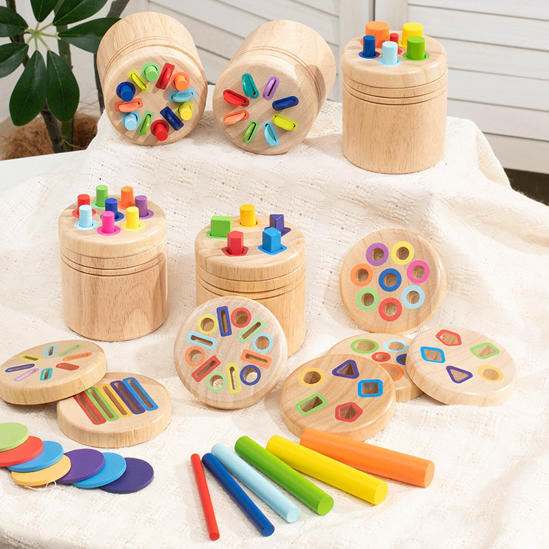 Kids Educational Box - ถังไม้มอนเตสซอรี่สำหรับจัดเรียงรูปทรง ของเล่นเสริมพัฒนาการเด็ก ฝึกการจับคู่สีและรูปทรง ฝึกการประสานมือและตา
