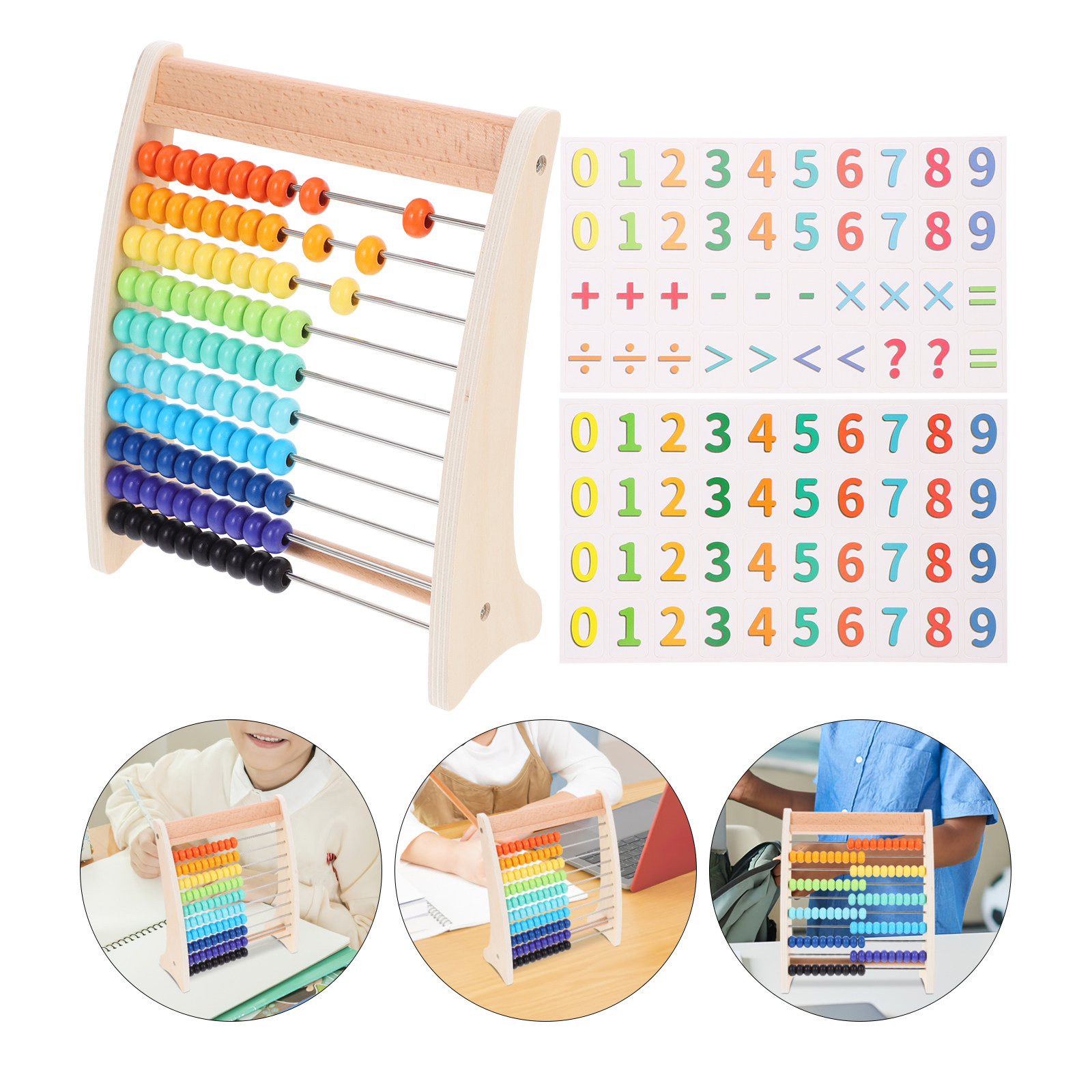 Kids Education Calculator - ชุดลูกคิดไม้สำหรับเด็ก 1 ชุด อุปกรณ์การเรียนรู้คณิตศาสตร์และการนับเลข เครื่องมือการสอนคำนวณและคำนวณเลข