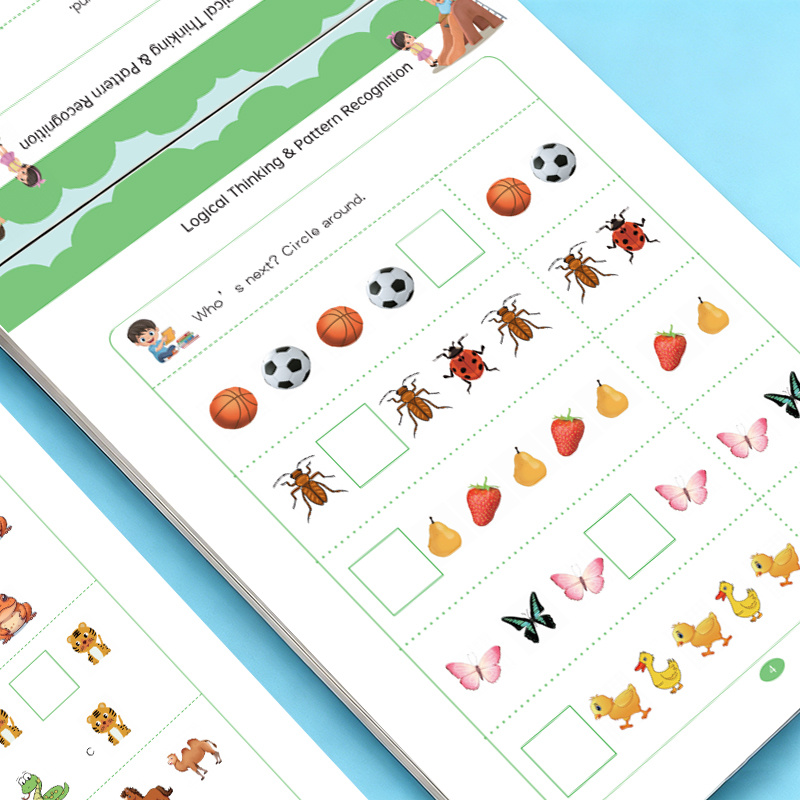 Learning Workbook Preschool - สมุดงานค้นหาแบบจำลอง 32 หน้า สำหรับเด็กก่อนวัยเรียน ฝึกการคิดเชิงตรรกะ การจดจำลำดับความคิด