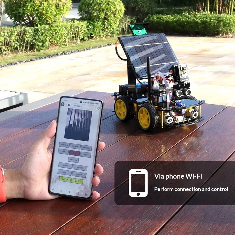 Coding Robot Toy - รถหุ่นยนต์พลังงานแสงอาทิตย์ ESP32 CAM พร้อมเซ็นเซอร์อัลตราโซนิก ควบคุมผ่าน IoT
