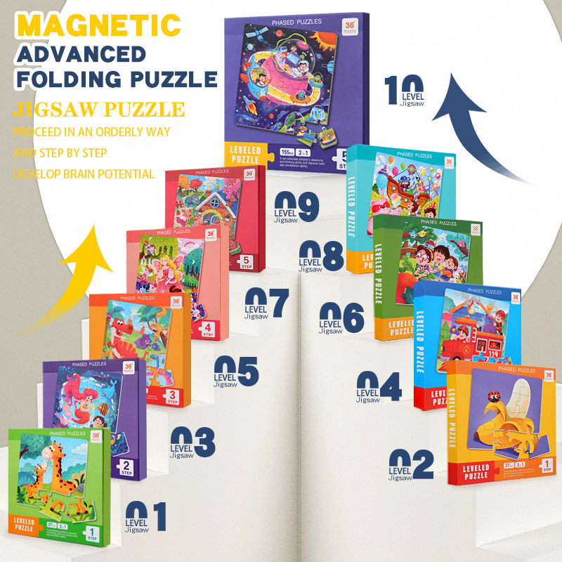 Kids Educational Box - ตัวต่อแม่เหล็กไม้ลายการ์ตูน หนังสือเงียบๆ สำหรับเด็ก เกมจิ๊กซอว์ ของเล่นเสริมพัฒนาการแบบมอนเตสซอรี่สำหรับเด็ก