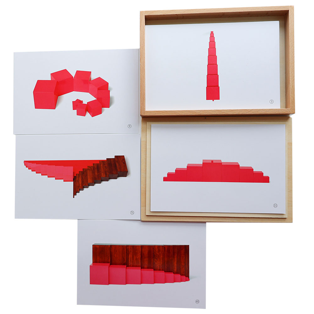 Kids Educational Box - Montessori ทาวเวอร์สีชมพู,สีน้ำตาลบันไดและยาวสีแดงแท่ง Sensorial การ์ดกล่องไม้,ของเล่น Montessori วัสดุสำหรับเด็กวัยหัดเดิน