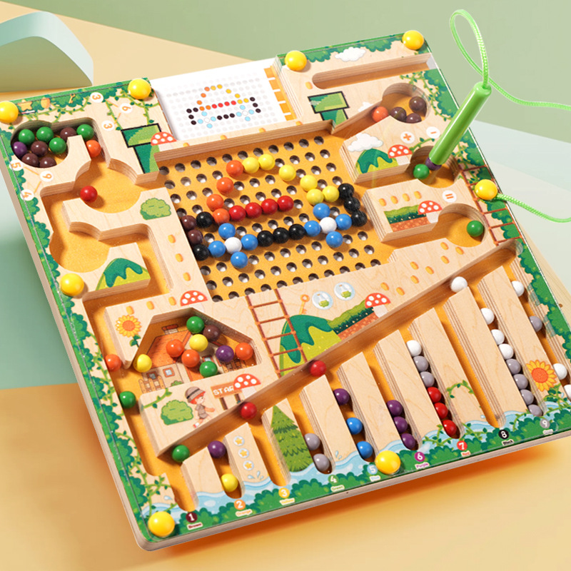 Kids Educational Box - เกมเรียงลําดับแม่เหล็ก Montessori ปริศนาของเล่นกระดานเขาวงกตการเรียนรู้นับสีการจําแนกจํานวนของเล่นเพื่อการศึกษาไม้