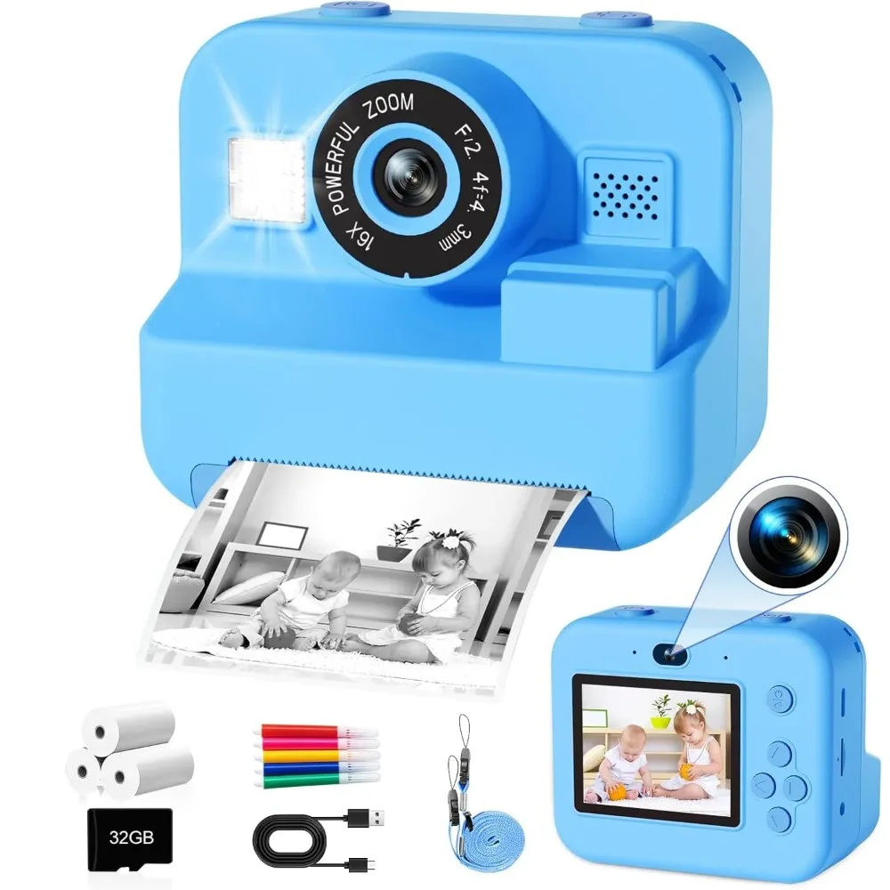 Kids Education Images - กล้องถ่ายรูปสำหรับเด็กพิมพ์ลายทันทีการ์ด32G-พิมพ์ถ่ายภาพแบบพกพาและทันทีสำหรับเด็ก-ของขวัญเพื่อการศึกษาสำหรับเด็กชายและเด็กหญิง