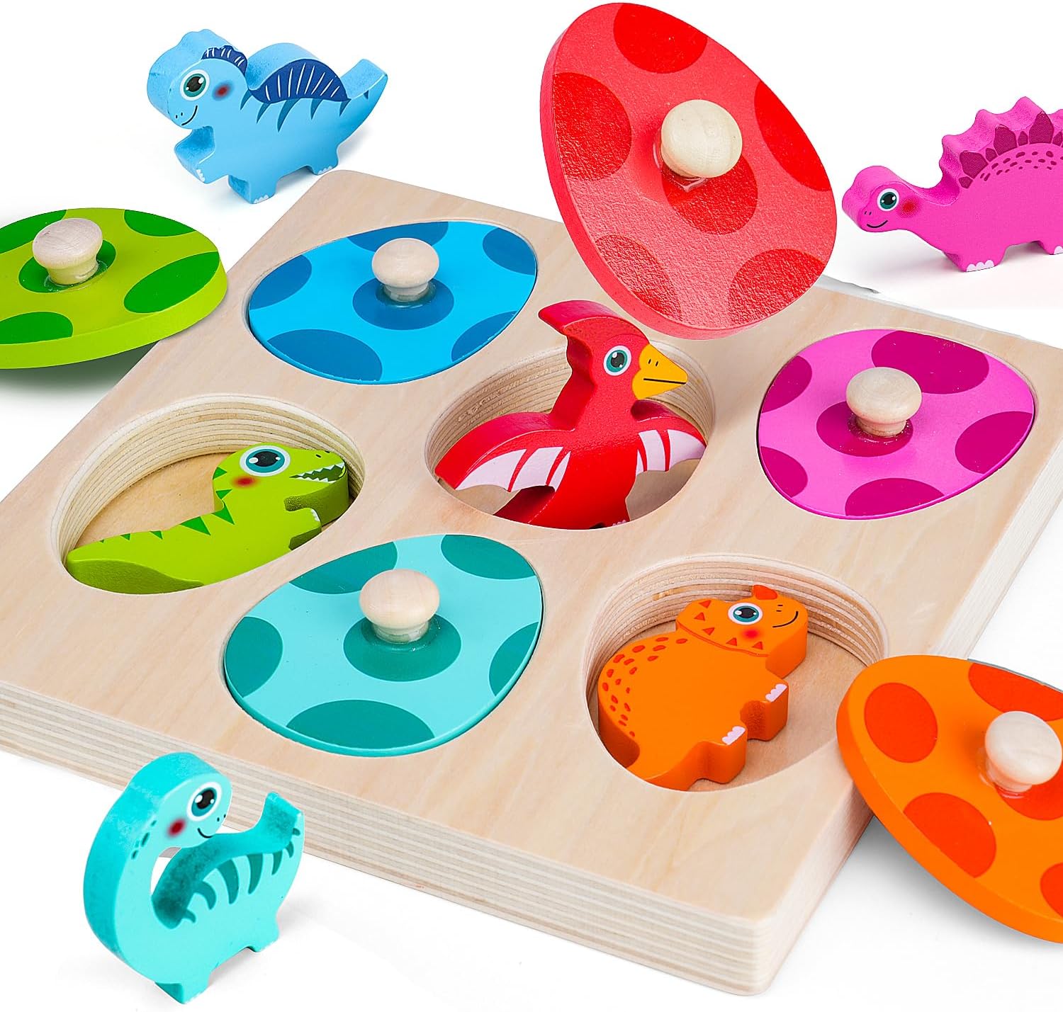 Kids Nature Education - ไม้ไดโนเสาร์จิ๊กซอว์ปริศนาของเล่น Montessori Peg ปริศนาเกมเด็ก 3D ไม้การเรียนรู้ของเล่นเพื่อการศึกษาสําหรับของขวัญ