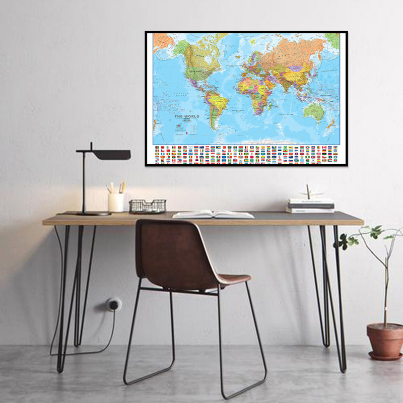 A2 แผนที่โลก 59*42 ซม.พร้อมธง  - Kids Educational Posters บทวิจารณ์และราคา